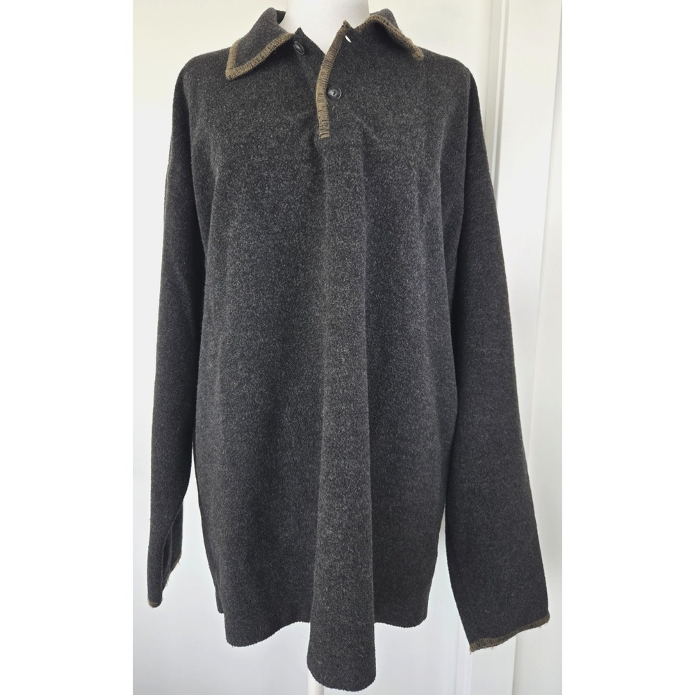 Vintage United Colors of Benetton Wool Blend Polo Collar Sweater Stitched Gray